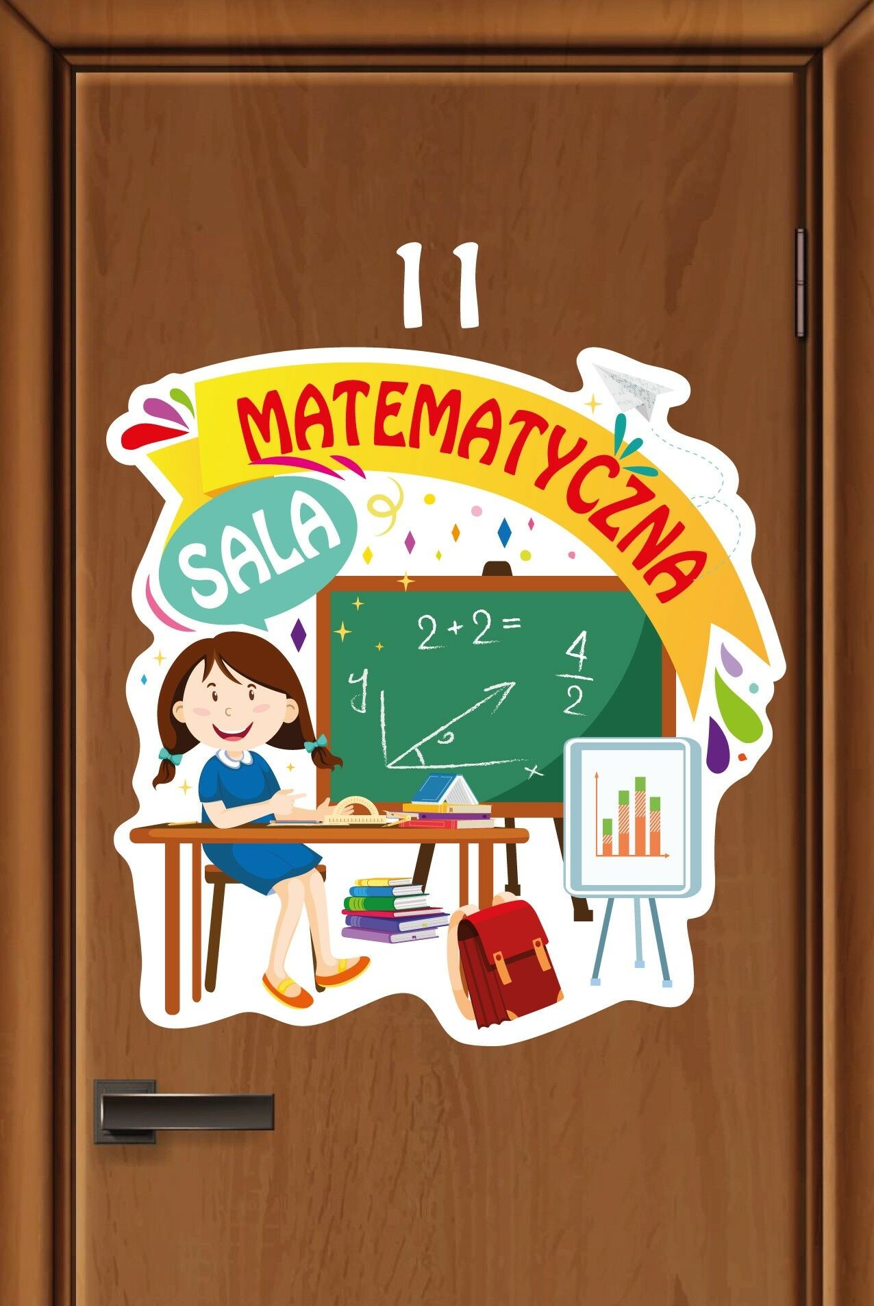 Kolorowa naklejka na drzwi: Sala Matematyczna EN068