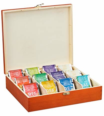 Relaxdays Relaxdays Pudełko na herbatę, 12 przegródek, drewniane, organizer do herbaty, ochrona aromatu, pojemnik na herbatę wys. x szer. x gł. 7,5 x 29 x 26 cm, rdzawy 10032165