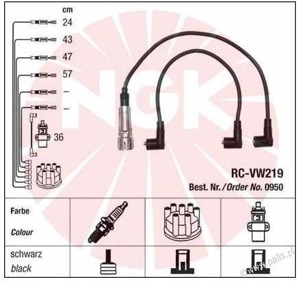NGK Przewody zapłonowe 0950 Blister Faisceau 18 RC-VW219