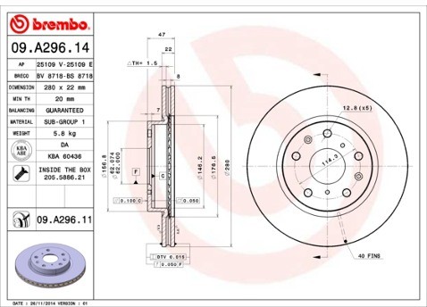 BREMBO Tarcza hamulcowa 09.A296.11