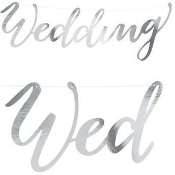 PartyDeco Baner "Weding" srebrny 45 cm GRL38-018
