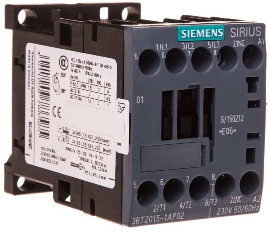 Siemens Stycznik mocy 7A 3P 230V AC 0Z 1R S00 3RT2015-1AP02 3RT2015-1AP02