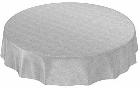 ANRO Obrus ceratowy, zmywalny, wygląd lnu, ciemnoszary, okrągły 140 cm (E01330-RU140)