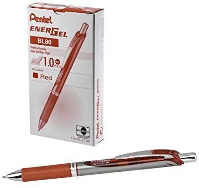 Pentel EnerGel żel 12 sztuki ink roller funkcją zwijania 1 MM, czerwony BL80-B
