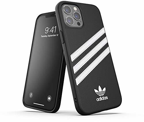 Adidas Etui na telefon zaprojektowane dla iPhone 12 Pro Max 6,7, etui testowane w upadku, odporne na wstrząsy podniesione krawędzie, oryginalne formowane etui ochronne z poliuretanu, czarne/białe 42231