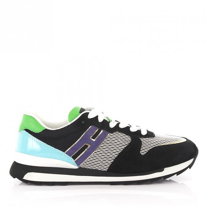 Hogan Trampki niskie R261 zamsz Logo biały czarny turkus
