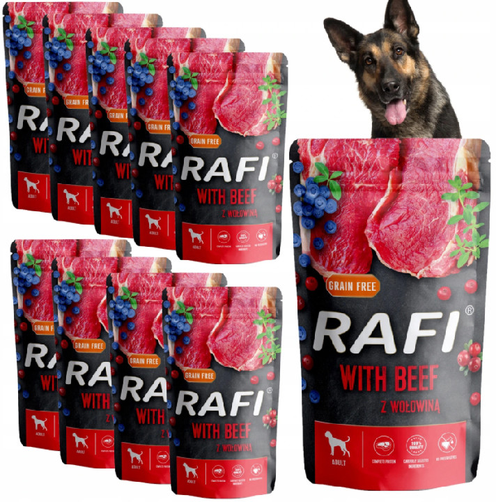 Dolina Noteci (RAFI) RAFI Karma dla Psa WOŁOWINA Zestaw 10x 500g  od 95zł +DO 3% ZWROTU W PROGRAMIE LOJALNOŚCIOWYM ZEST-RAFI-500-10-WOL