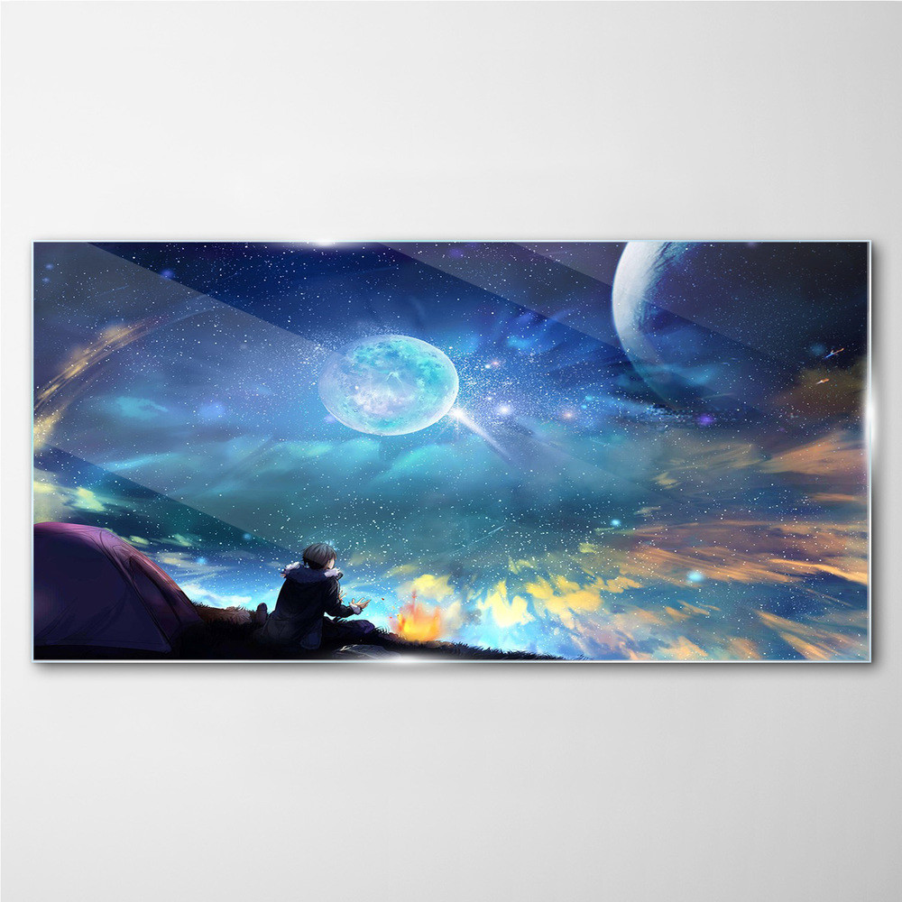 PL Coloray Obraz na Szkle noc niebo gwiazdy księżyc 140x70cm