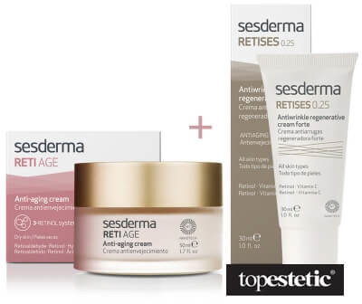 Sesderma Reti Age Cream Anti Aging + Retises 0,25% ZESTAW Krem przeciwzmarszczkowy 50 ml + Regenerujący krem przeciwzmarszczkowy 30 ml