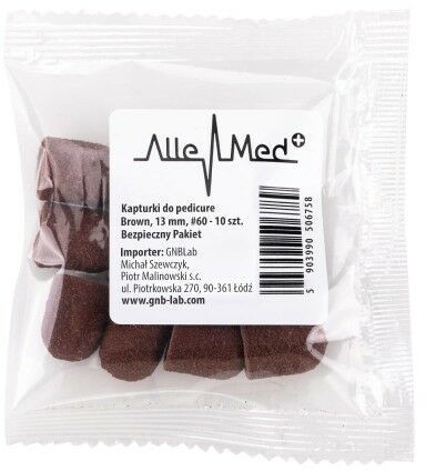 Allepaznokcie Kapturki do pedicure 13 mm gradacja 60 10 szt AlleMed Brązowy Brown