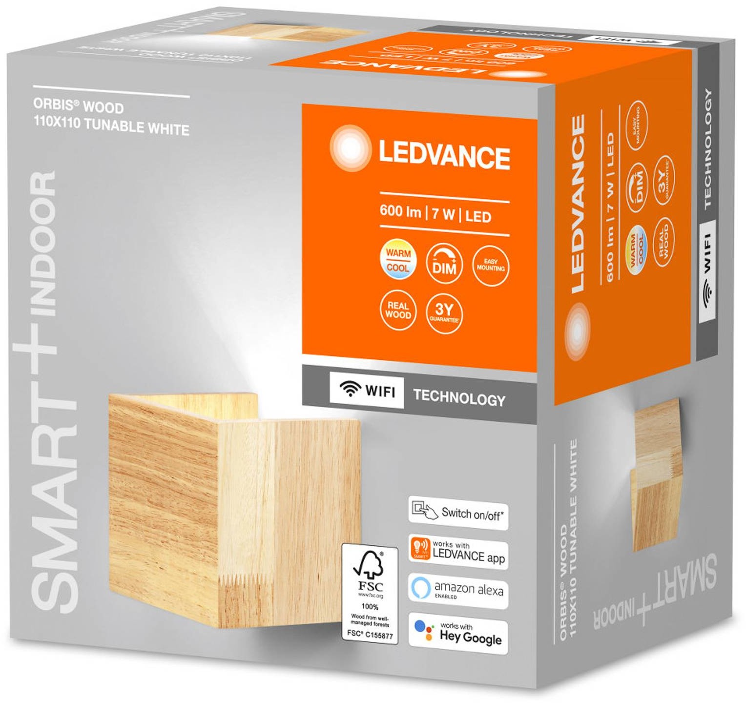 LEDVANCE SMART+ LEDVANCE SMART+ WiFi Orbis Wall Wood, 11 x 11 cm