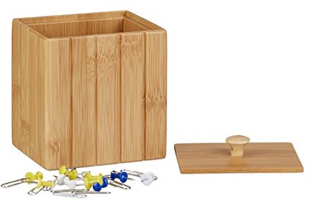 Relaxdays pudełko do przechowywania z pokrywką, puszka drewnianym pudełku mały, pudełko z bambusa, drewno, HBT: 11,5 x 10 x 8 cm, naturalny 10022232