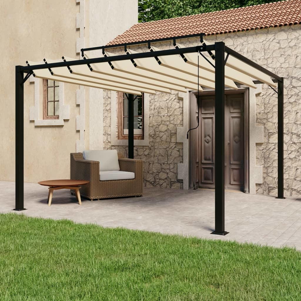vidaXL Altana z żaluzjowym dachem 3x3 m, kremowa, tkanina i aluminium