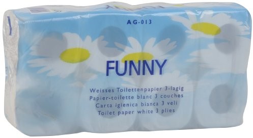 Funny uchwyt na papier toaletowy 3-warstwowa 150 arkuszy Bright White, 6er Pack (6 X 8 sztuki) AG-013