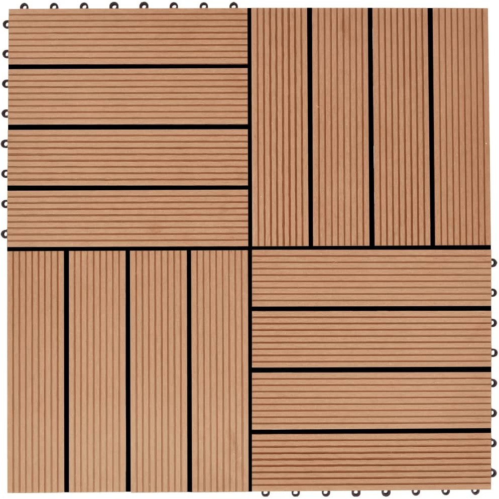 Płytki tarasowe, 11 szt., WPC, 30 x 30 cm, 1 m, kolor tekowy