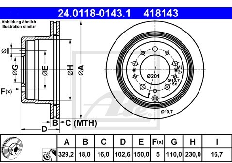 ATE TARCZA HAM 24.0118-0143.1 TOYOTA LAND CRUISER 100 4.2TD 98-, 4.7 02-  24.0118-0143.1