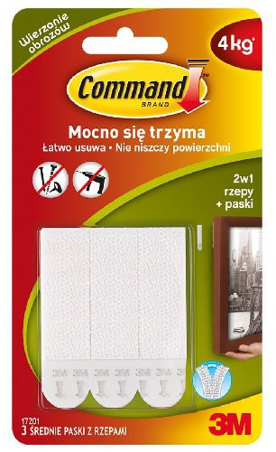 3M COMMAND Rzepy Command$38 (17201 PL), do wieszania obrazów, duże, 3 białe 3M-XA0