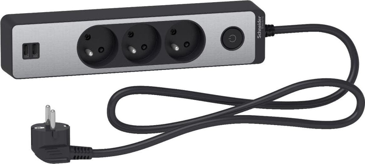 SCHNEIDER Listwa zasilająca Electric Odace przeciwprzepięciowa 3 gniazd 1.5m 2xUSB szary ST933U1BA ST933U1BA