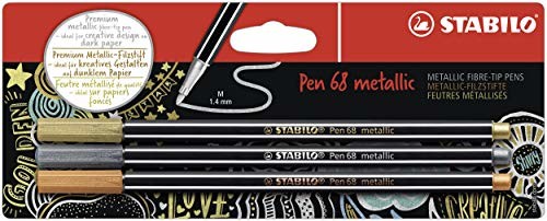 Stabilo Pen 68 długopis do filcowania premium, metaliczny, 3 sztuki w opakowaniu złoty, srebrny, miedziany B-53046-10