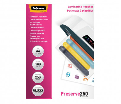 Fellowes Folie do laminowania błyszczące 250 mik: Rozmiar A4 - op. 100 szt. 5401