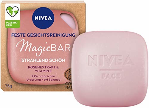 Nivea MagicBar stałe oczyszczanie twarzy, promienny piękny (75 g), środek do czyszczenia twarzy dla promiennej skóry, certyfikowany naturalny kosmetyk z ekstraktem z róż i witaminą E