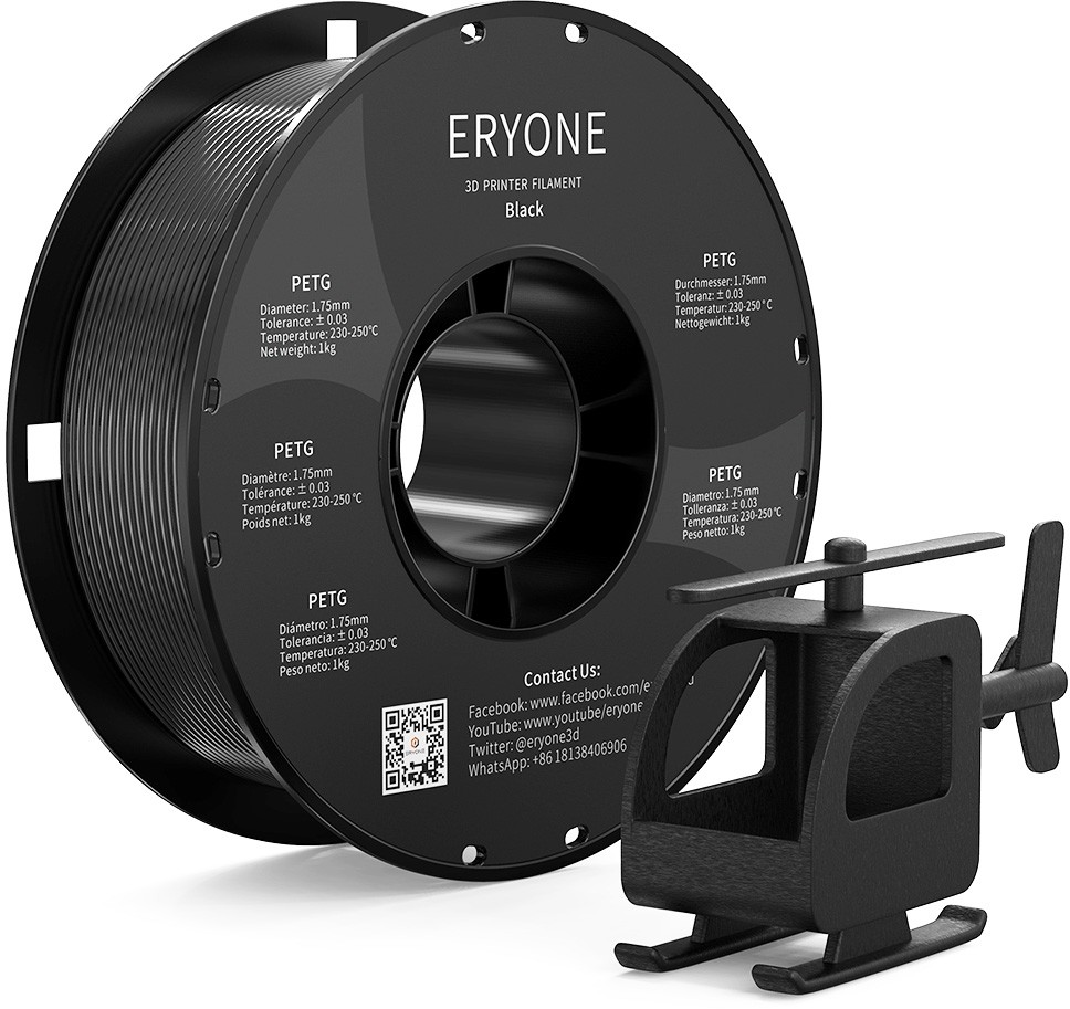ERYONE ERYONE PETG Filament for 3D Printer 1.75mm Tolerance 0.03mm 1KG(2.2LBS)/Spool - Black 795727EUDF