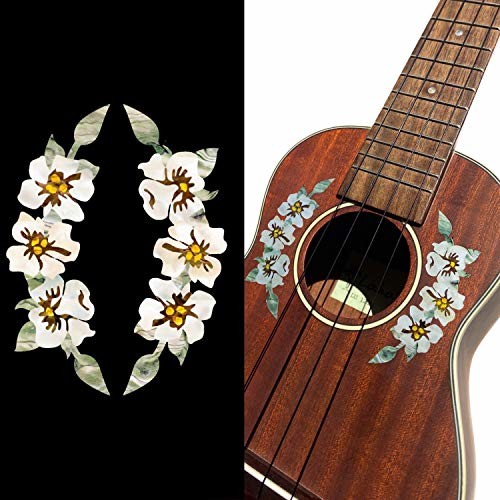 Inlaystickers Inlaystickers Naklejka inkrustowana naklejka na ukulele - rozeta z otworem dźwiękowym/płatew - kwiaty hibiskusa UKR-281HIB UKR-281HIB
