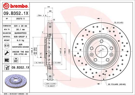 BREMBO Tarcza hamulcowa 09.B352.1X 09.B352.1X