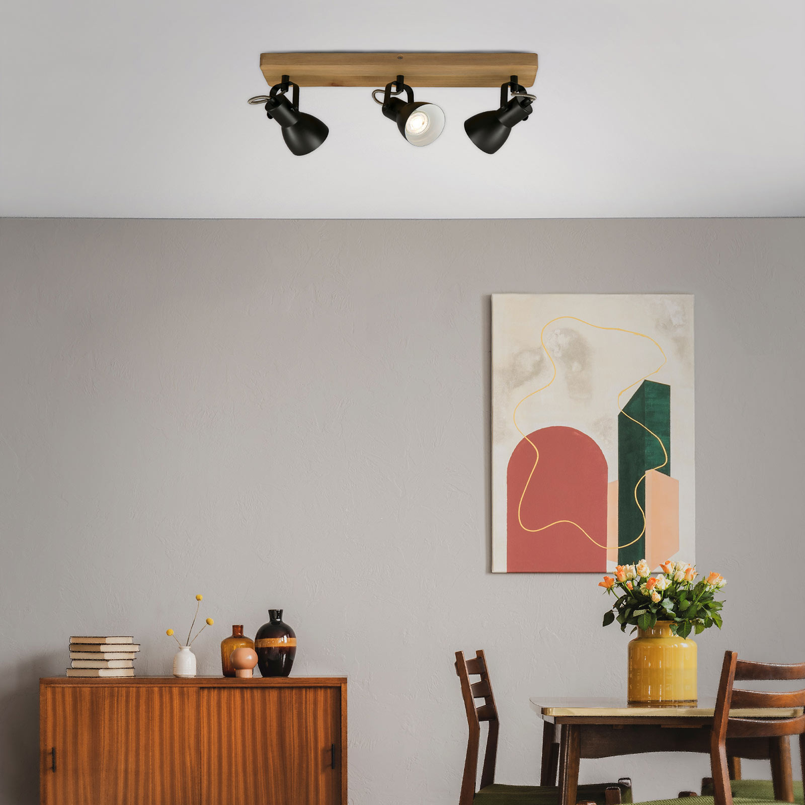 Briloner Spot sufitowy Arbo z drewnianym elementem, 3-pkt.