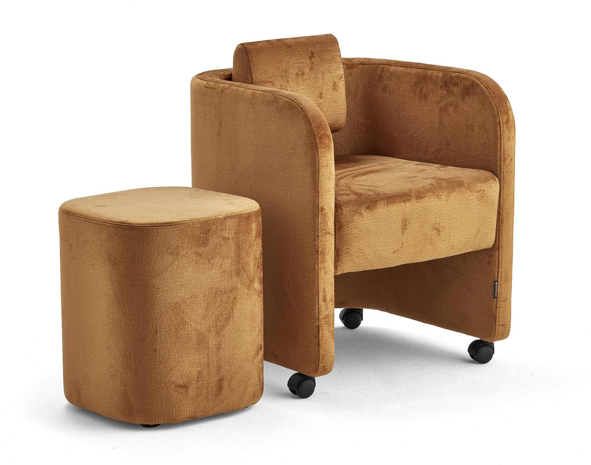 AJ Produkty Zestaw mebli COMFY, fotel i stołek, na kółkach, velvet, złoty