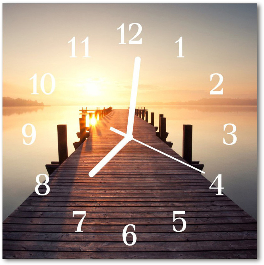 tulup pl Zegar szklany kwadratowy Most nad jeziorem 30x30cm