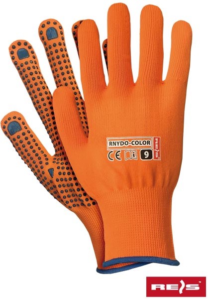 Reis RNYDO-COLOR - rękawice ochronne nylonowe z jednostronnym nakropieniem 5 kolorów - 7-11.
