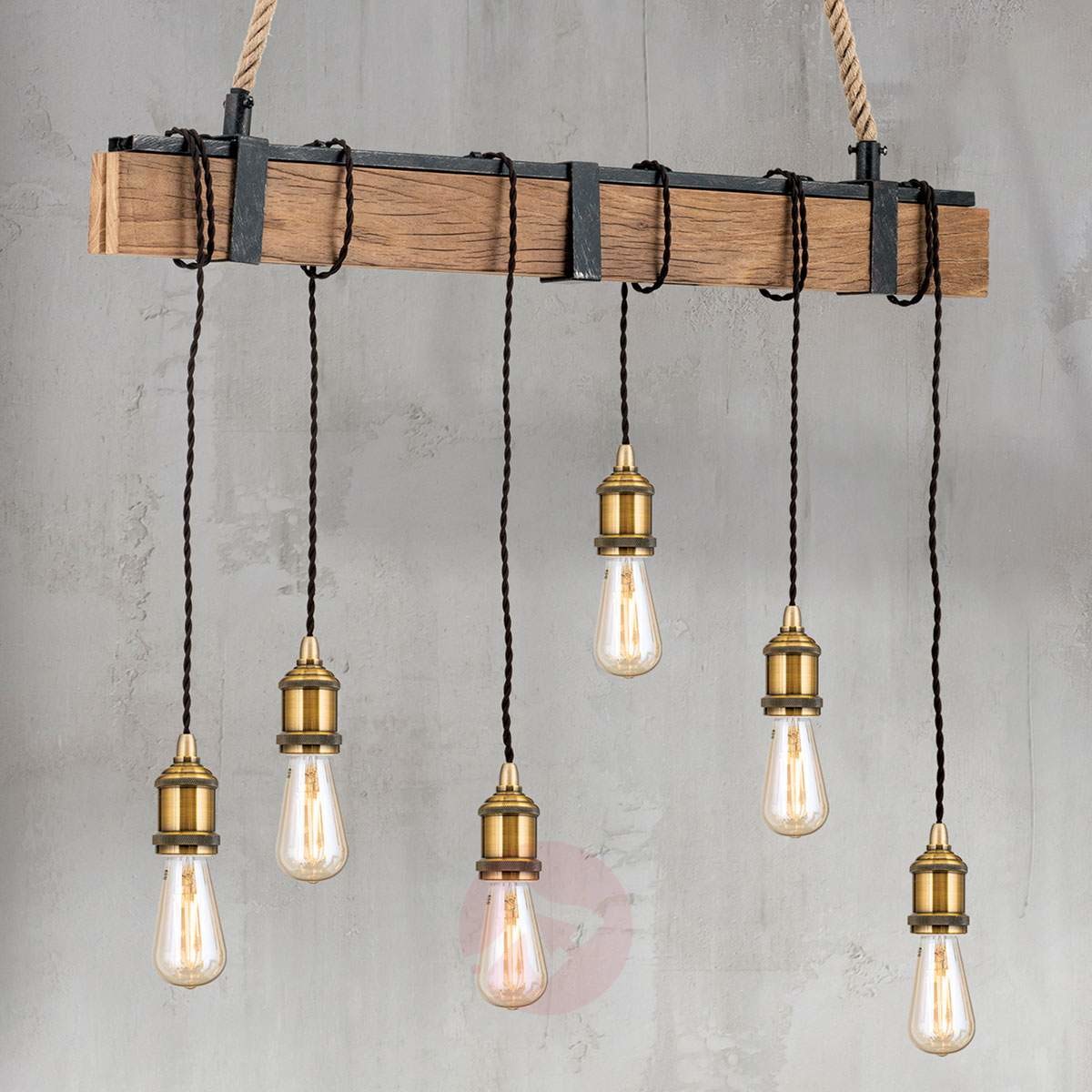 Orion Lampa wisząca belka Cellar, konopie 6-pkt.