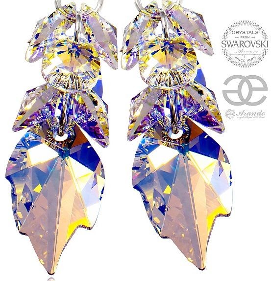 Swarovski PIĘKNE KOLCZYKI AURORA LEAF ZODIAC SREBRO