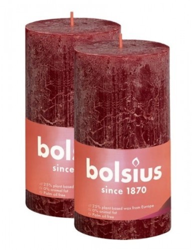 Bolsius Rustic Shine Świeca pieńkowa 130/68 aksamitna czerwień