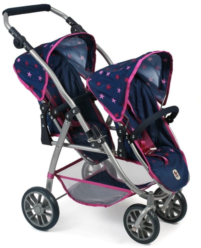 Bayer Chic Chic wózek dla dwóch lalek twin VARIO PRO różowo niebieskie gwiazdy