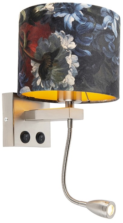 QAZQA Kinkiet art deco stal klosz welurowy kwiaty - Brescia