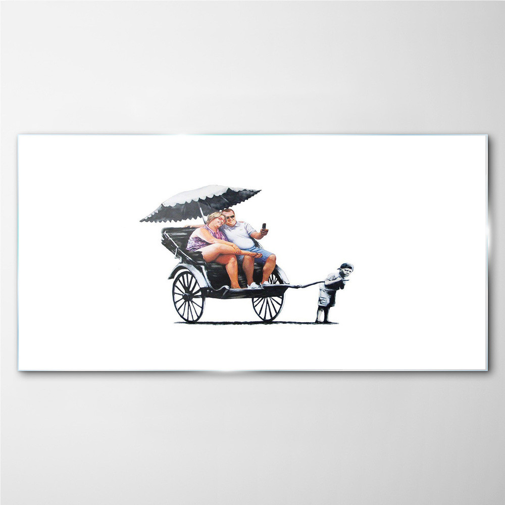 PL Coloray Obraz na Szkle Riksza Banksy Biały 100x50cm