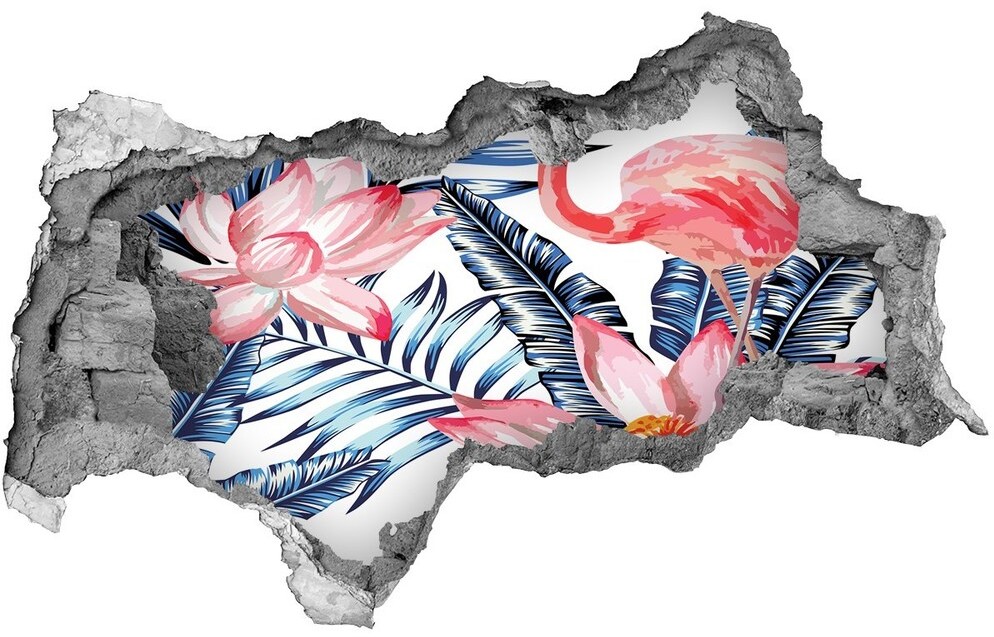 Wallmuralia.pl Dziura 3d fototapeta naklejka Flamingi i rośliny