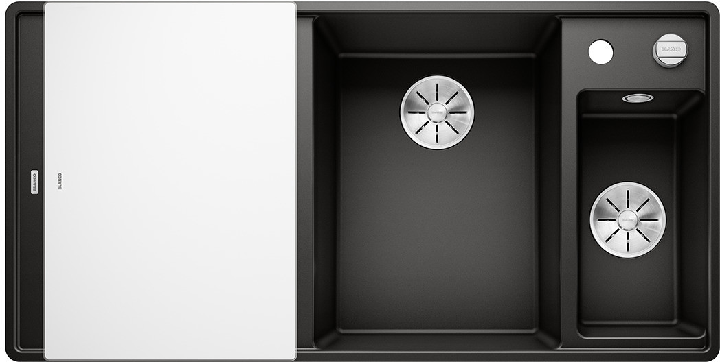 Blanco Zlewozmywak AXIA III 6 S-F Czarny z deską szklaną i odsączarką stalową, prawa 525854