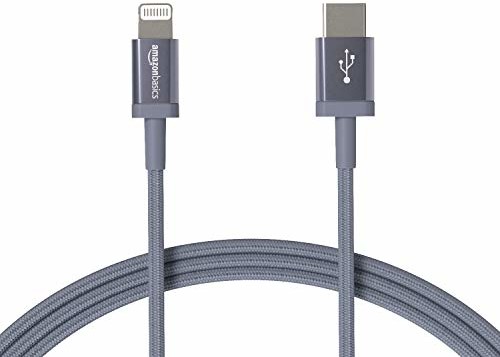 AmazonBasics Amazon Basics kabel USB typu C do Lightning, pleciony nylon, certyfikowany przez MFi, kabel do ładowania do iPhone 11/11 Pro/11 Pro Max/X/XS/XR/XS Max/8/8 Plus, ciemnoszary, 1,82 m L6LMF424-CS-R
