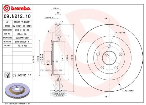 BREMBO Tarcza hamulcowa 09.N212.11
