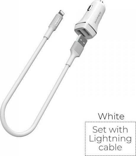 Borofone Ładowarka  Borofone ładowarka samochodowa 2x USB kabel Lightning w zestawie biały BFO-BZ2-L-W