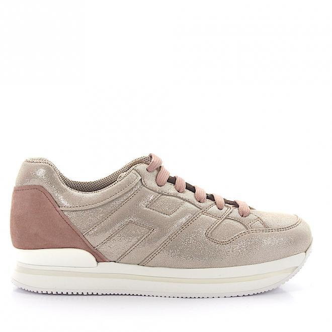 Hogan Sneakersy H222 ze skóry nubuk beżowe złote wykończone