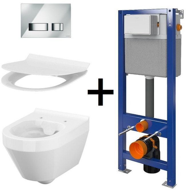 Cersanit Crea Toaleta WC 52x35,5 cm CleanOn bez kołnierza + deska wolnoopadająca + stelaż + przycisk Movi biały/chrom S701-451