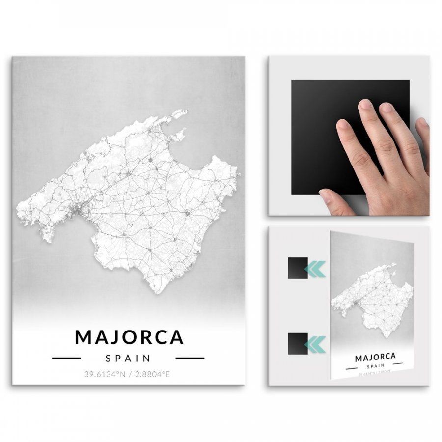 Pix4home Plakat metalowy Mapa B&W Majorka L POS-L-03682