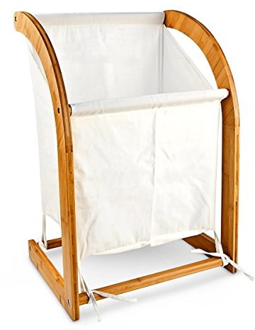 Relaxdays Linea bambusowy kosz na bieliznę, wys. x szer. x gł.: 65,5 cm x 42,5 x 32,5 cm, jako otwarty kosz z workiem z tkaniny, kształt łukowaty, kolor naturalny 10016330