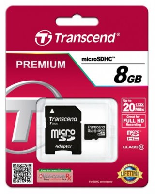 Transcend micro SDHC Class 10 (+ adapter) 8GB (TS8GUSDHC10)