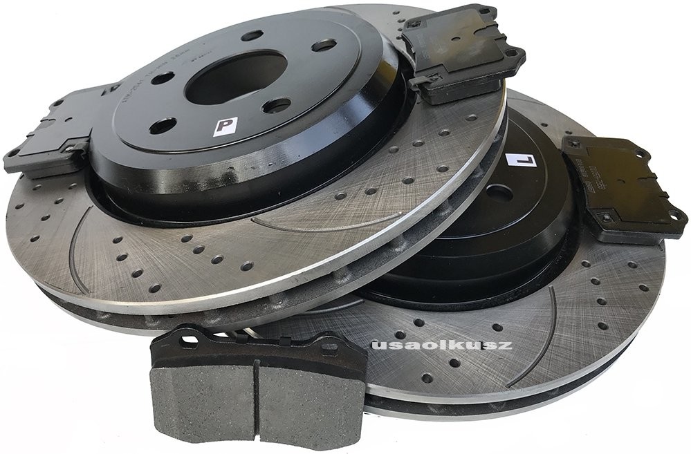 Tylne WIERCONE nacinane tarcze BLACK oraz klocki hamulcowe Jeep Grand Cherokee SRT 6,4 V8 2012 2541S+IMD1053