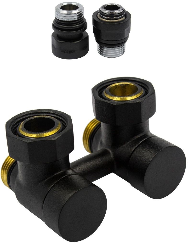 Varioterm Zawór odcinający kątowy Premium Exclusive ze złączką PEX/CU bez głowicy - czarny strukturalny instalacja 1/2 - złączka GZ PREGS0214/FK(GZ)